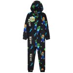 MINECRAFT, Fleece pyjama voor kinderen, eendelig kruippakje, kinderpakje van zacht fleece, cadeau voor kinderen van 5 14 jaar, Zwart, 7 8 Jaar : ...