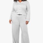 Grey Marl Plus Super Soft Modal Pyjama Set met Top met Lange Mouwen & Broek | Boohoo NL
