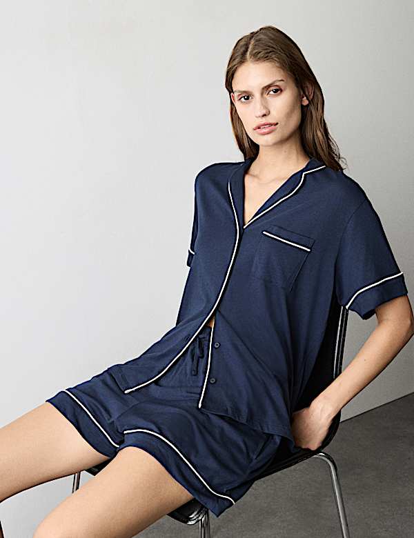 modal-pyjama-784ozh-1.jpg Korte Cool Comfort™ pyjama van katoen modal | NAVY | Pyjamasets | M&S NL - Afbeelding 1