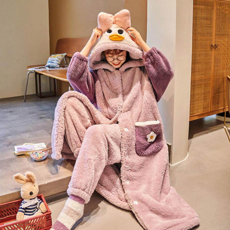 mooie-pyjama-dames-644tue-1.jpg Koraal fluwelen nachtjapon dames herfst en winter lang verdikt pluche huiskleding mooie flanellen pyjama dames tweedelig pak kopen vanaf een prijs van 22 | Joom - Afbeelding 1
