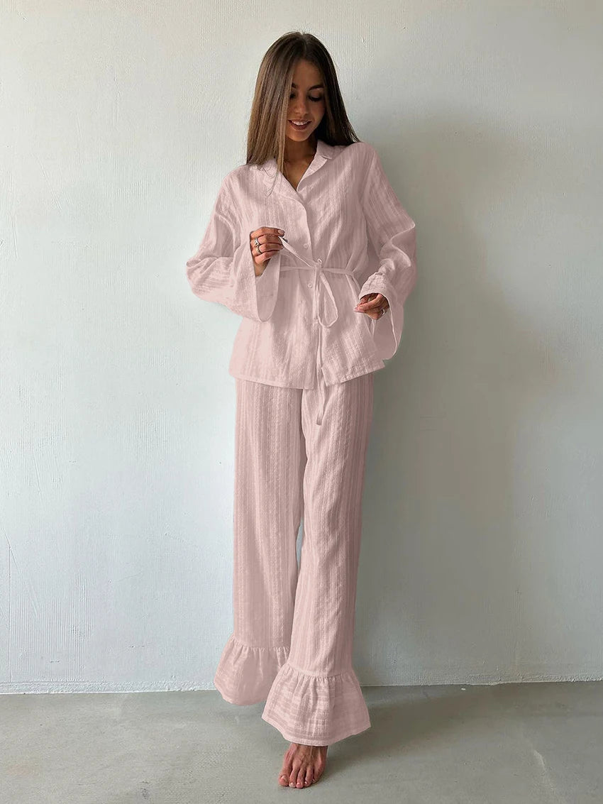 nachtkleding-193zrl-1.jpg Navando | Tweedelige nachtkleding pyjama set met lange mouwen en broek - Afbeelding 1