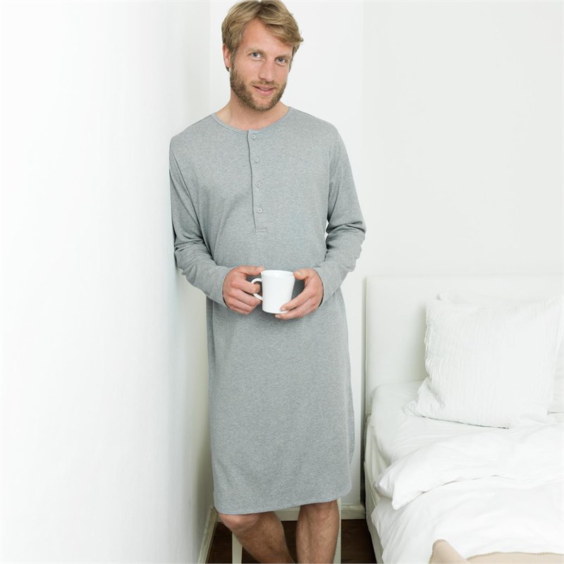 nachtkleding-heren-044hvl-1.jpg Pyjama Man en Vrouw Nachthemd Lange Mouw Biologisch Katoen - Afbeelding 1