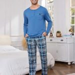 Irdcomps Pyjama heren lange pyjama katoen tweedelige nachtkleding set mannen winter ronde hals met borstzak, zwartblauw, L : Amazon.nl: Kleding, schoenen & sieraden