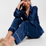 Navy Stripe Chic Satin Long Sleeve Pj Set Peter Alexander Online
