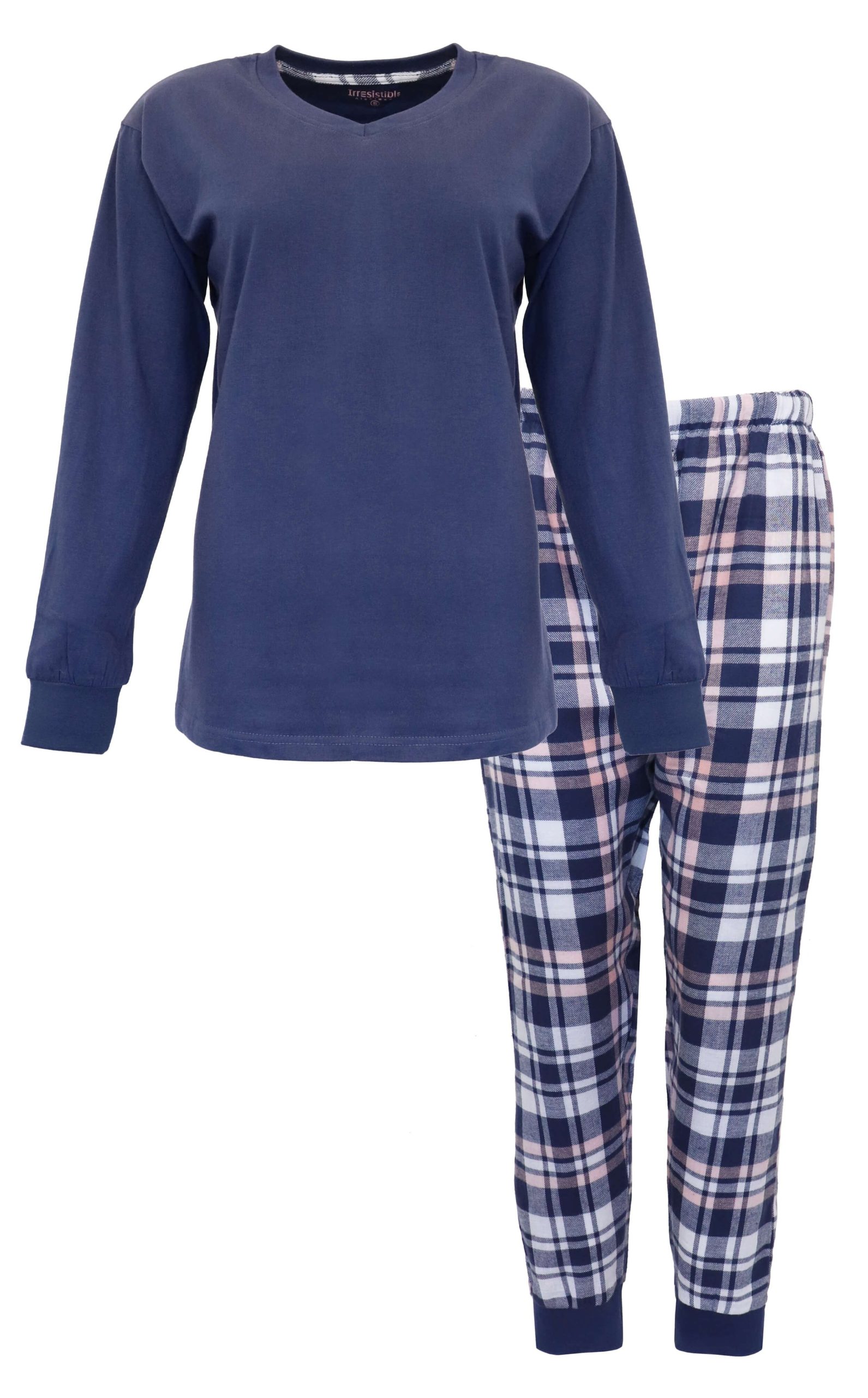 pyjama-dames-flanel-075vko-1.jpg Irresistible Dames Pyjama Flanel Marine Blauw – Pyjamaonline - Afbeelding 1