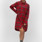 By Louise By Louise Dames Pyjama Nachthemd Flanel Geruit Rood