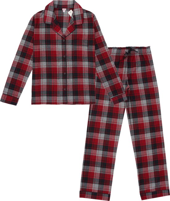 pyjama-dames-flanel-357lgg-1.jpg La V Flanel pyjama dames Geruite set van 100% katoen Rood XL | bol - Afbeelding 1