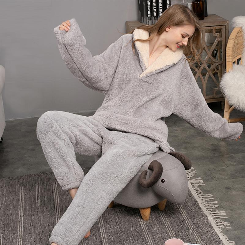 pyjama-dames-flanel-676php-1.jpg Winter Warm Flanel Dames Pyjama Sets Dikke Koraal Fluwelen Homewear Lange Mouw Nachtkleding Pak kopen vanaf een prijs van 28 | Joom - Afbeelding 1
