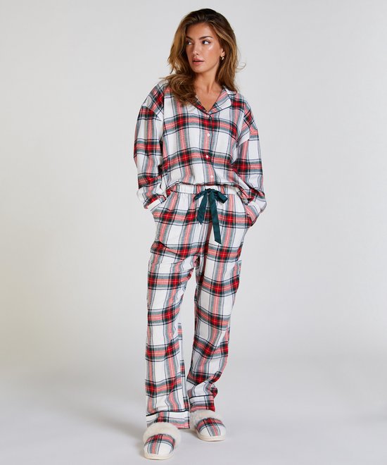 pyjama-dames-hunkemoller-032hyg.jpg Hunkemöller Dames Nachtmode Tall Pyjamabroek Flanel Wit maat M | bol - Afbeelding 1