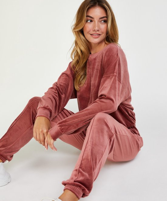 pyjama-dames-hunkemoller-200hgq.jpg Hunkemöller Dames Nachtmode Top Velours lange mouwen Roze maat 2XL | bol - Afbeelding 1