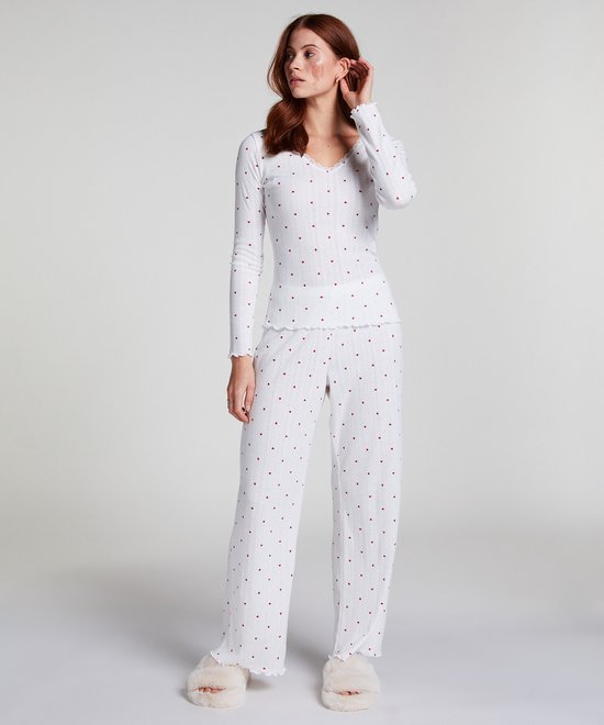 pyjama-dames-hunkemoller-467rfs.jpg Hunkemöller Dames Pyjama top Pointelle Lange mouw, ronde hals, zachte stof XS | bol - Afbeelding 1