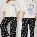 YOURS Grote maten ivoorwitte 'Girls Night' pyjamaset met stippen | Yours Clothing