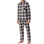 Schiesser heren pyjama geweven flanell ruit naturel/blauw MannenWinkel Schiesser heren pyjama geweven flanell ruit beige/blauw