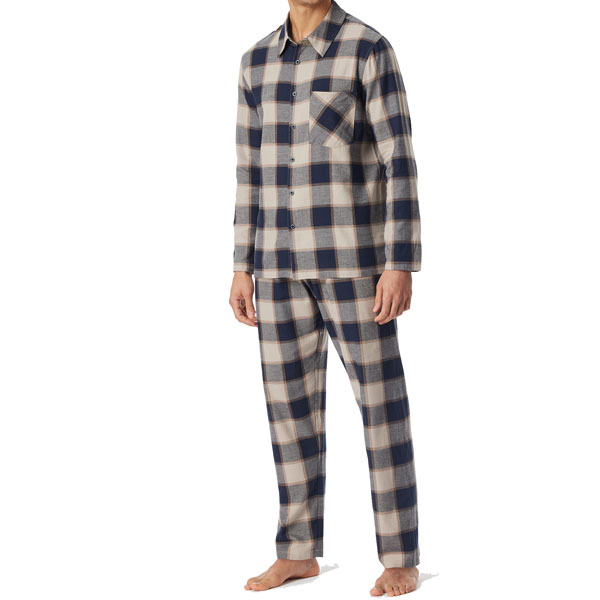 pyjama-heren-flanel-279wdz-1.jpg Schiesser heren pyjama geweven flanell ruit naturel/blauw MannenWinkel Schiesser heren pyjama geweven flanell ruit beige/blauw - Afbeelding 1