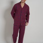 TOM TAILOR heren pyjama flanel met knoopjes donkerrood geruit Maat: L | bol