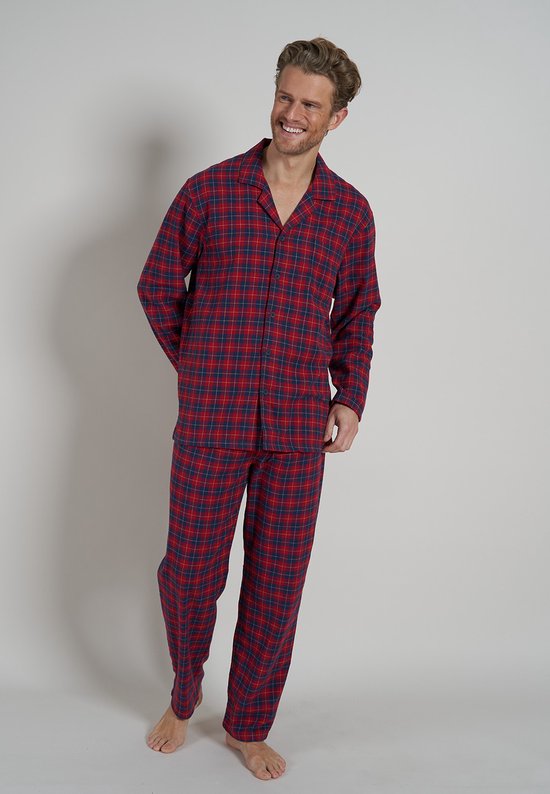 pyjama-heren-flanel-292sro-1.jpg TOM TAILOR heren pyjama flanel met knoopjes donkerrood geruit Maat: L | bol - Afbeelding 1