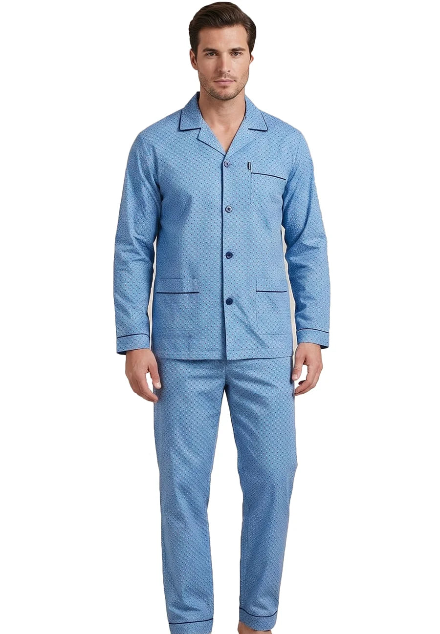 pyjama-heren-flanel-344ifx-1.jpg Gentlemen flanellen heren pyjama Geruwd Lichtblauw - Afbeelding 1