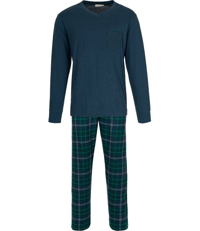 pyjama-heren-flanel-617rbx-1.jpg Pastunette for Men Donkerblauwe katoenen heren pyjama met flanel broek Forest Check - Afbeelding 1