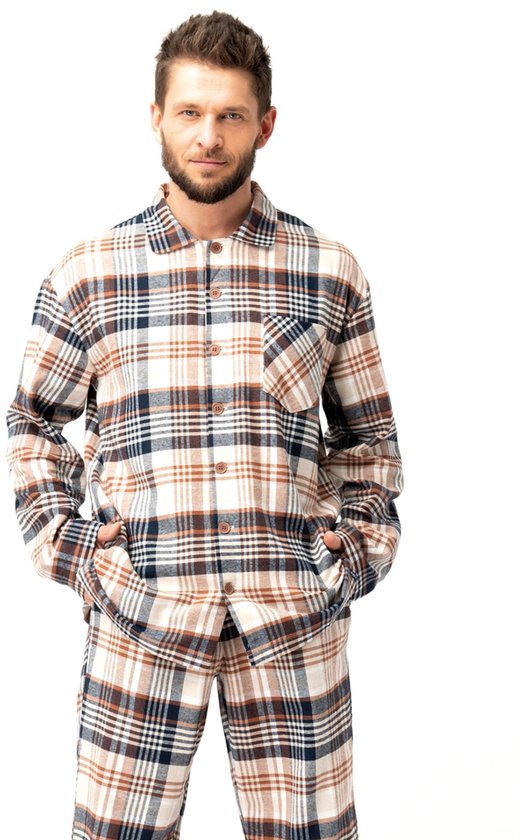 pyjama-heren-flanel-930xru-1.jpg Key Flanellen Heren Pyjama Flanel Beige/Bruin MNS 443 L | bol - Afbeelding 1