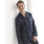 Katoenen flanel heren pyjama reverskraag lange mouw donkerblauw | Pyjama direct Pyjama direct