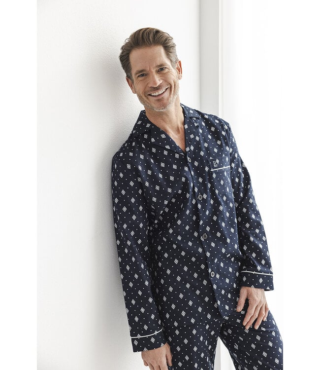 pyjama-heren-flanel-932yvp-1.jpg Katoenen flanel heren pyjama reverskraag lange mouw donkerblauw | Pyjama direct Pyjama direct - Afbeelding 1