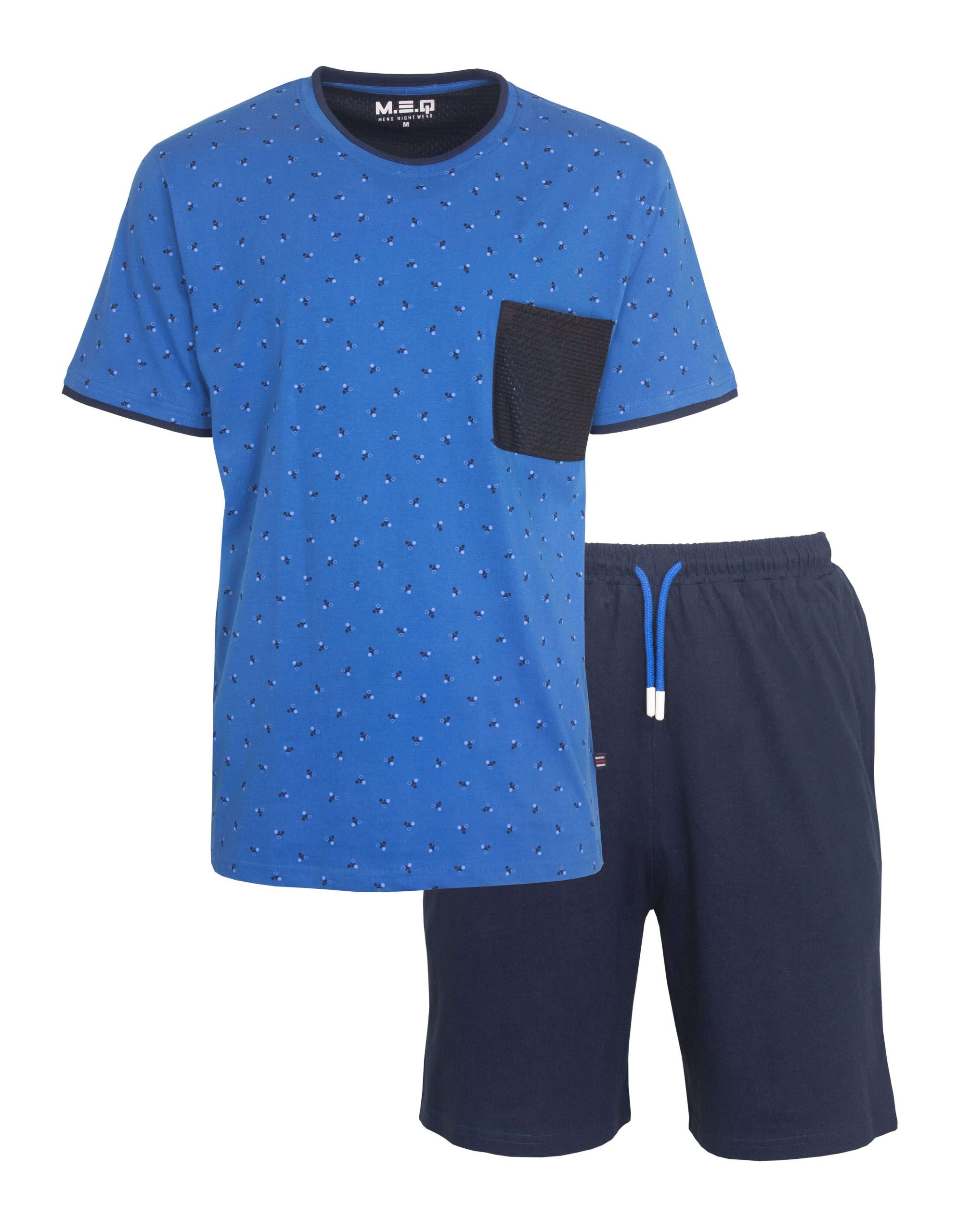 pyjama-heren-korte-broek-155inb-1.jpg MEQ Heren Shortama Korte Broek Pyjama Set Blauw Maat 3XL - Afbeelding 1