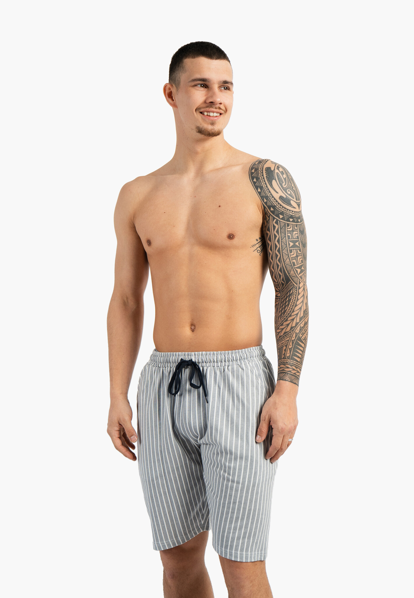 pyjama-heren-korte-broek-387oar-1.jpg Phil & Co Heren Korte Pyjamabroeken 2 Pack Grijs Gestreept/Donkerblauw | Underwear District - Afbeelding 1