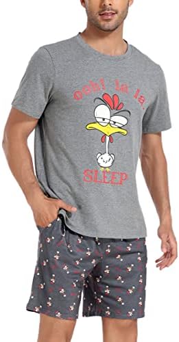 pyjama-heren-korte-broek-819edx-1.jpg Jezonga Pyjama heren korte pyjama grappig katoen shorty nachtkleding tweedelige pyjama met haan T shirt en pyjamabroek voor mannen, donkergrijs, M : ... - Afbeelding 1