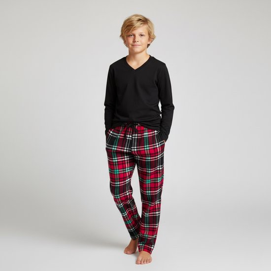 pyjama-kinderen-199tro-1.jpg La V Pyjama voor Jongen Geruite flanel broek Zwart/rood 140 146 | bol - Afbeelding 1