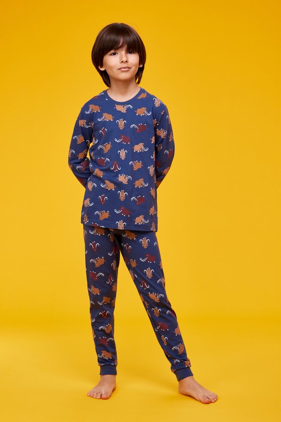 pyjama-kinderen-291xsn-1.jpg Woody pyjama jongens/heren donkerblauw met mammoet all overprint 232 10 PZL Z/910... | bol - Afbeelding 1