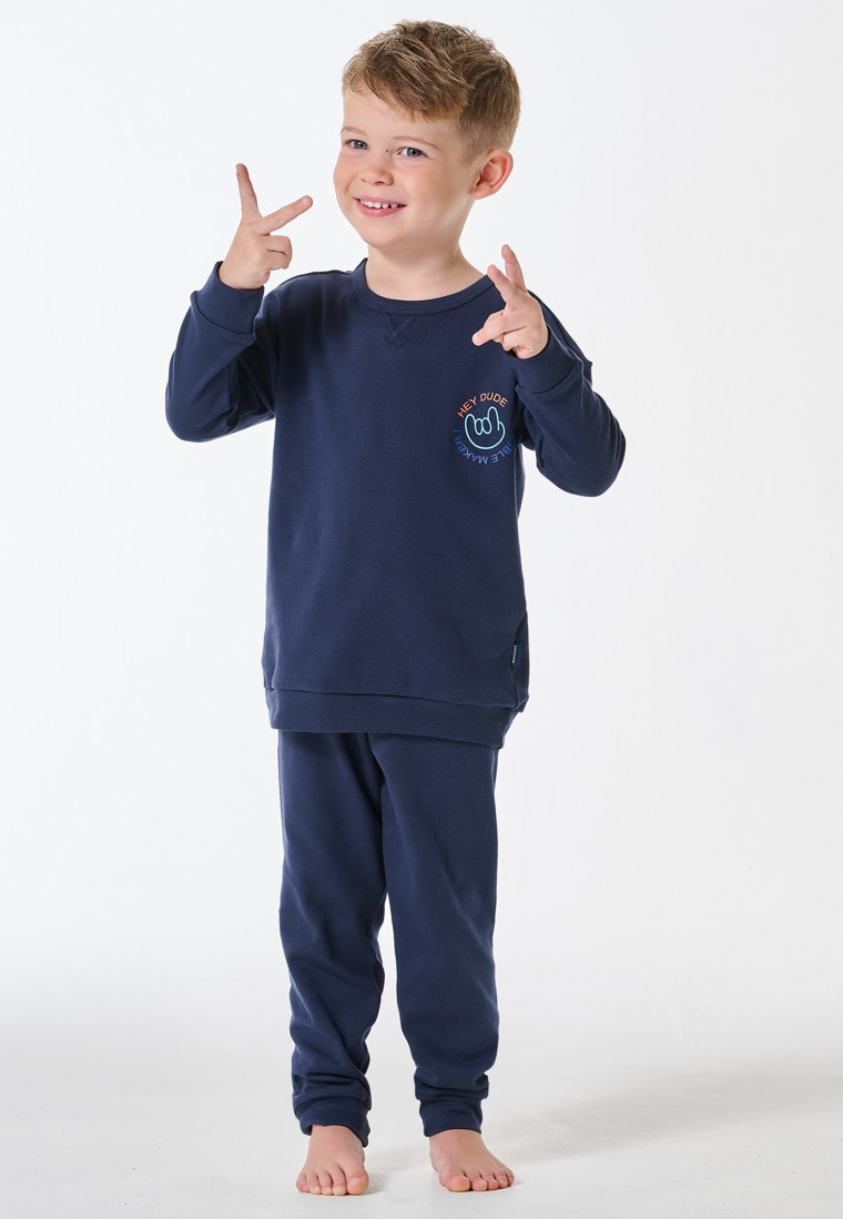 pyjama-kinderen-784wev-1.jpg Pyjama lange interlock manchetten donkerblauw Kids Nightwear - Afbeelding 1