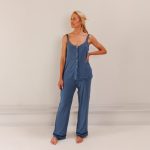 Coco & Cici TENCEL Pyjama Set Top & Broek Dames Donker Blauw XL – vtwonen shop