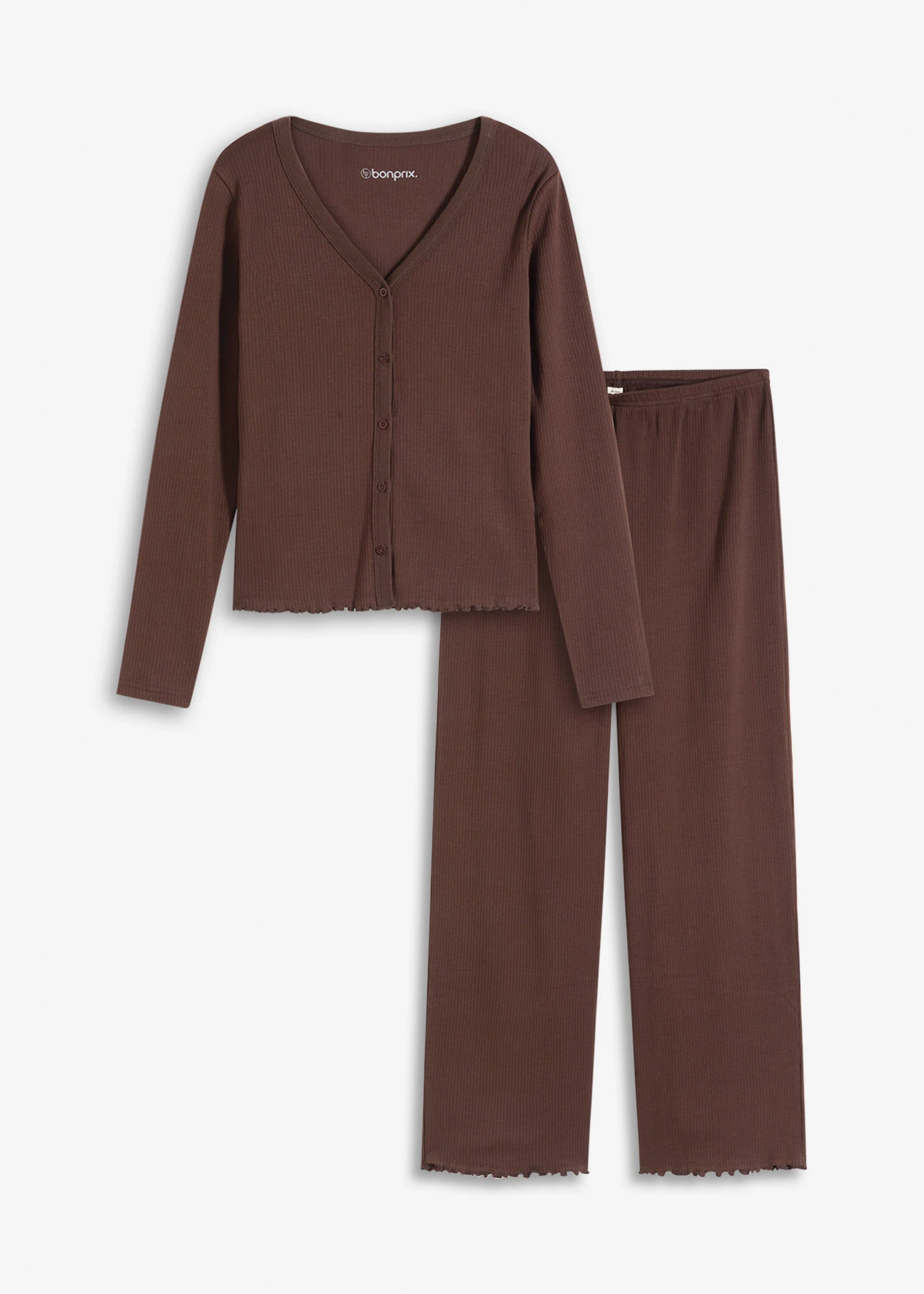 pyjama-kopen-793vhp.webp Geribde pyjama met knoopsluiting donkerbruin • Prijs € 24,99 • bonprix online shop - Afbeelding 1