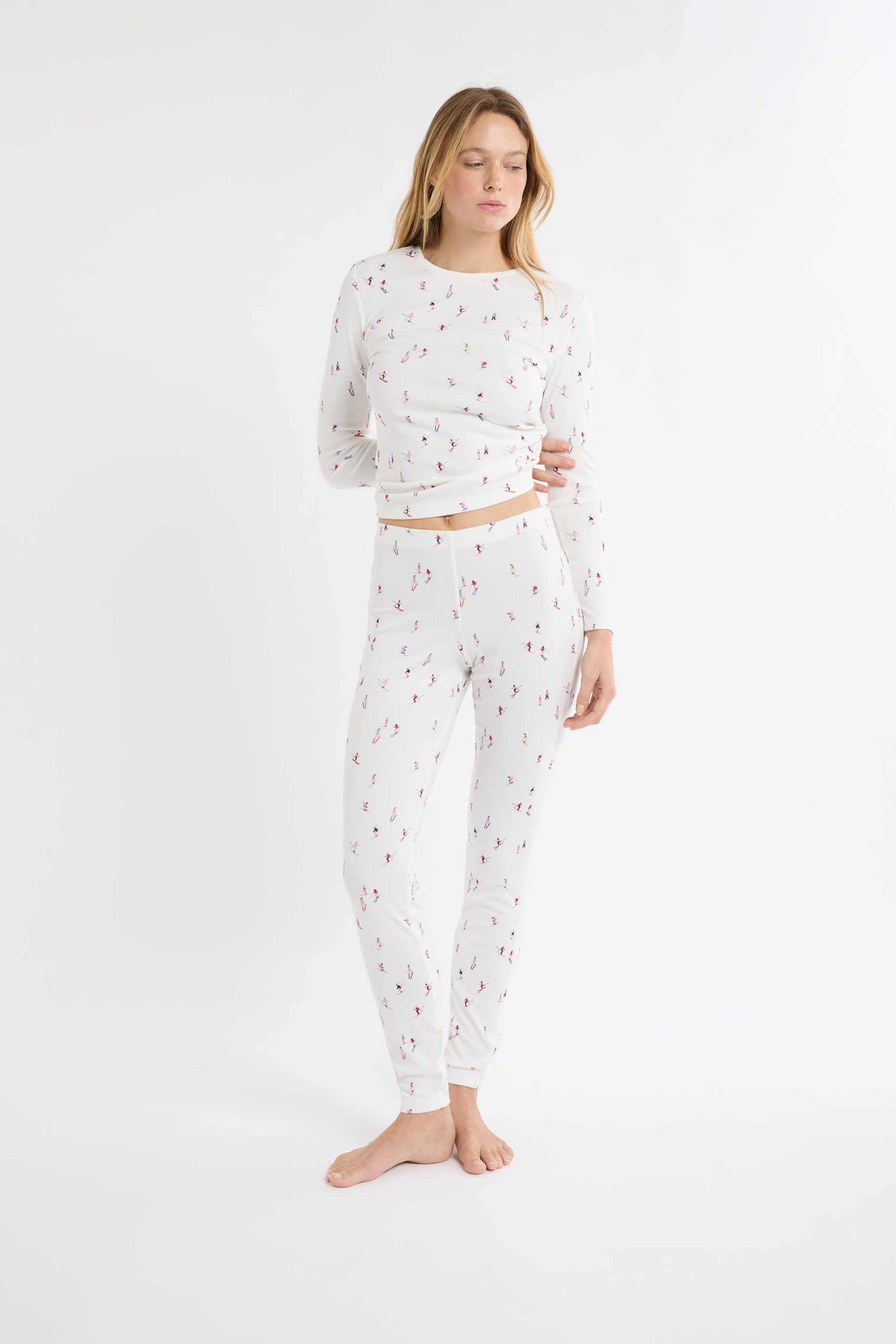 pyjama-legging-150awf-1.jpg Pyjama legging in zachte pointelle met skiërsmotief WIK ECRU ETAM - Afbeelding 1