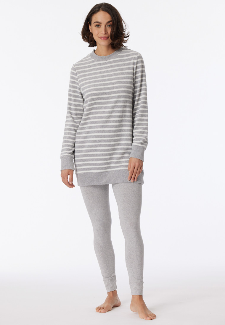 pyjama-legging-152rzm-1.jpg Pyjama lang badstof legging gestreept grijs gemêleerd Casual Essentials - Afbeelding 1