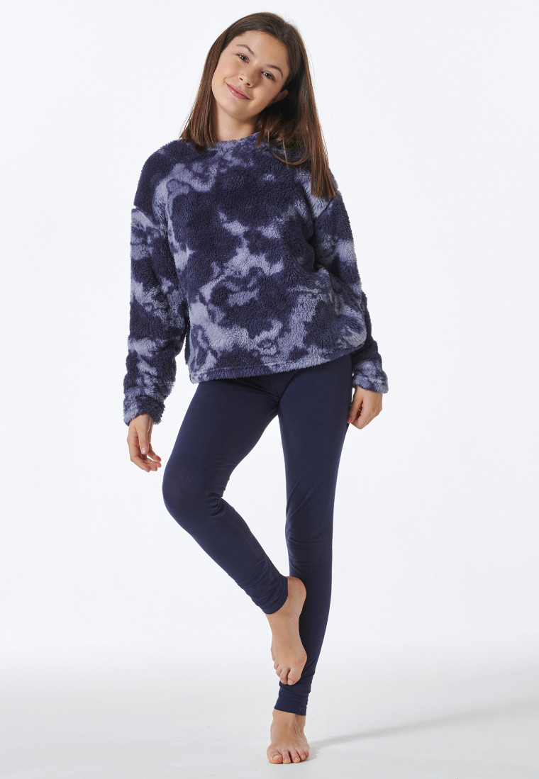 pyjama-legging-445mpd-1.jpg Pyjama lang shirt van pluche leggings nachtblauw Nightwear | SCHIESSER - Afbeelding 1