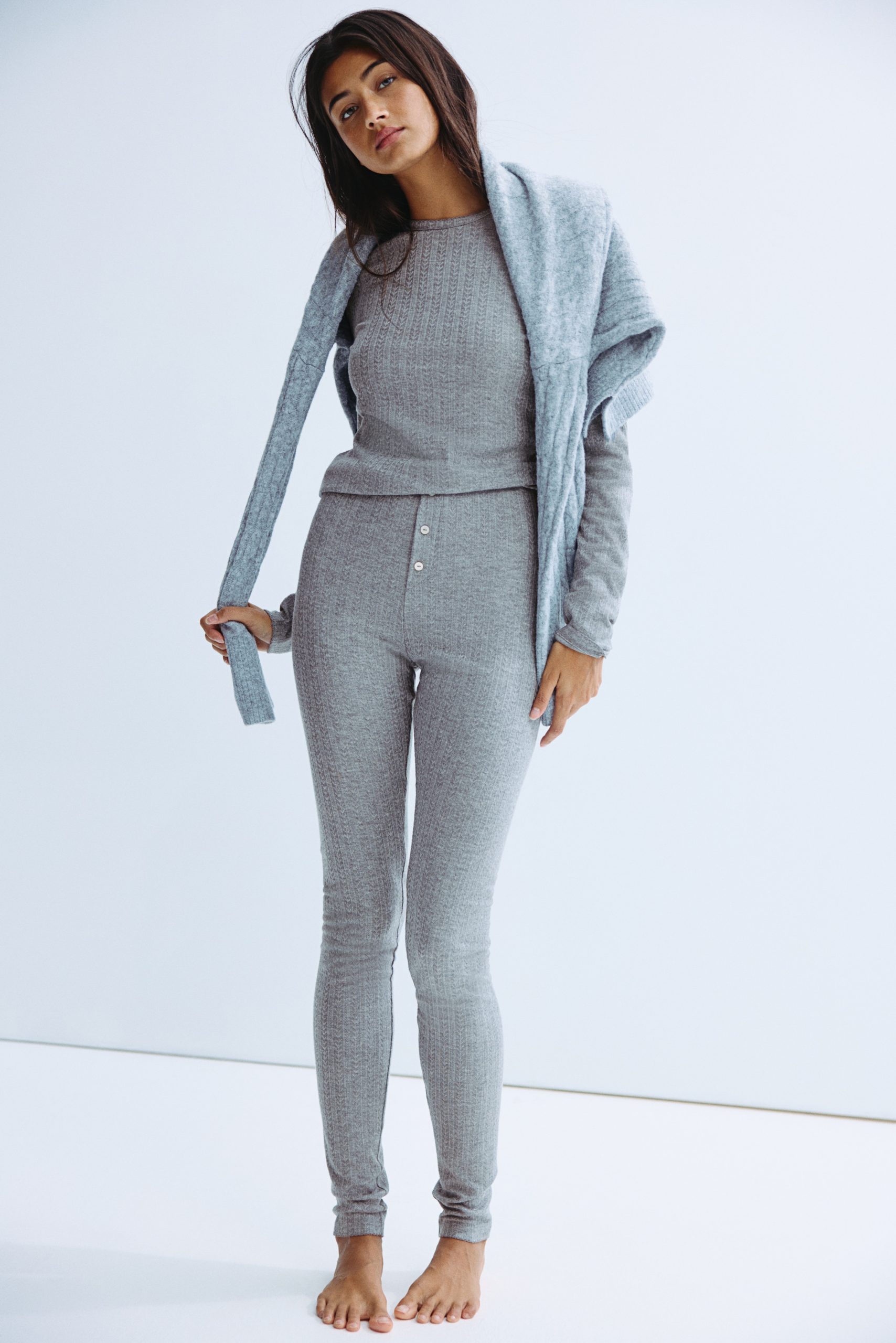 pyjama-legging-909kqd-1.jpg Pyjama met pointelledessin Grijs gemêleerd DAMES | H&M NL - Afbeelding 1