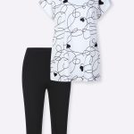 Capri pyjama bestaande uit lang shirt en legging in wit/zwart | Your Look... for less!