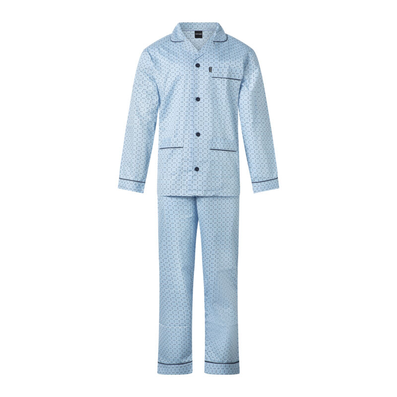 pyjama-mannen-444cyl-1.jpg Gentlemen klassieke heren pyjama 9435 met doorknoop 100% katoen blauw gentlemenwear.nl - Afbeelding 1
