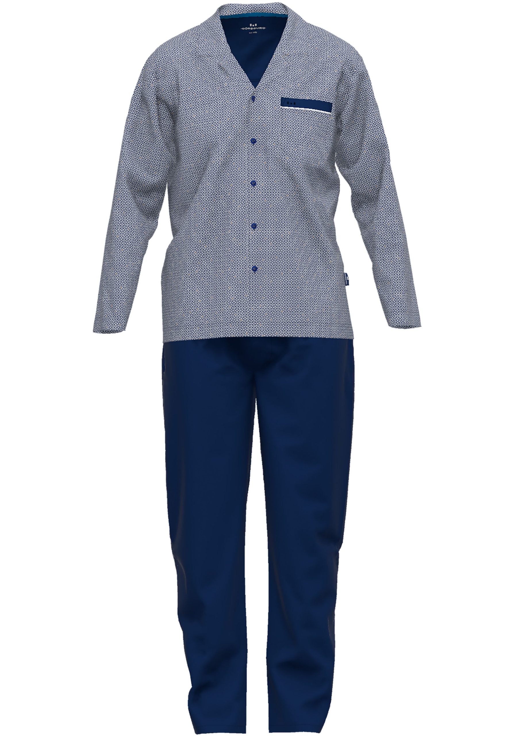 pyjama-met-knoopjes-431ozd-1.jpg Gotzburg heren pyjama met knoopjes, middenblauw mini dessin - Afbeelding 1