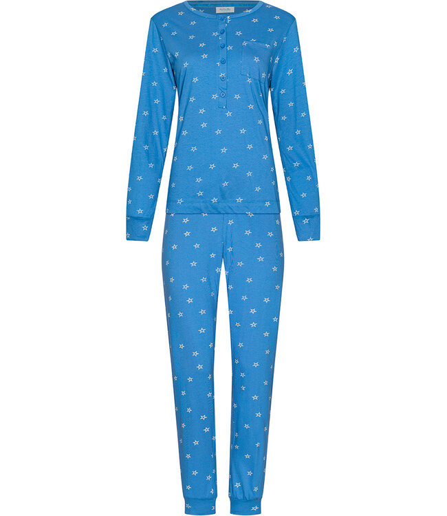 pyjama-met-knoopjes-704xza-1.jpg MyRebelle Blauwe bio katoenen pyjama met knoopsluiting Trendy Stars - Afbeelding 1