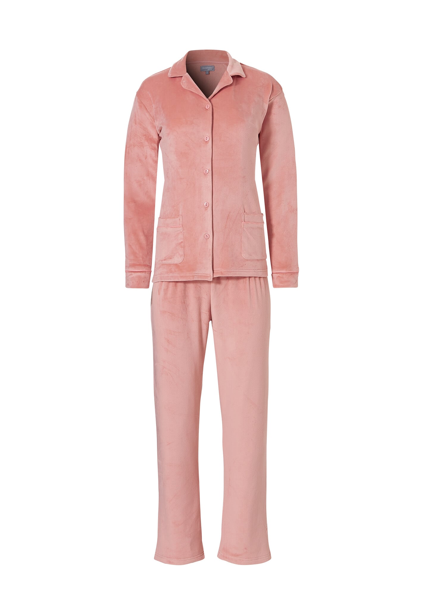 pyjama-met-knoopjes-752yap-1.jpg Cocodream Dames Pyjama Set Velours Knoopsluiting Roze - Afbeelding 1