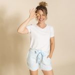 Charlie Choe Dames Pyjama Short Lichtblauw Geruit