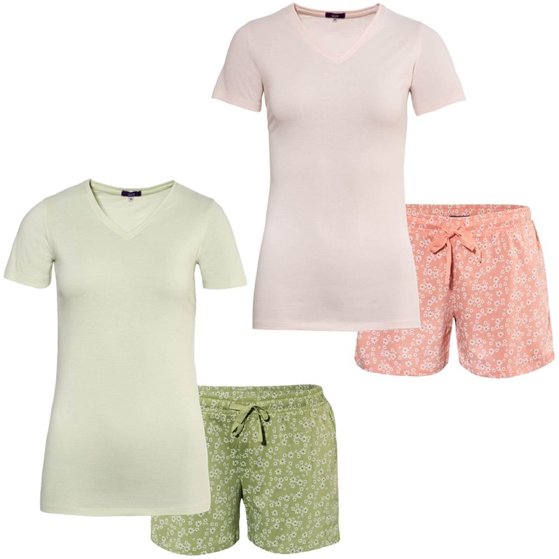 pyjama-short-dames-472cuy-1.jpg Zomer Dames Pyjama Korte Mouw en Short Biologisch Katoen - Afbeelding 1