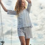 Pyjamashort dames katoen Tricia wit blauw Lotika