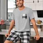 SHEIN Plaid Print Korte Mouw Shorts Heren Pyjama Set | SHEIN Nederland