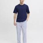 Jack & Jones Jack & Jones Heren Pyjama Set Lange Pyjamabroek JACFLORENCE Blauw/Wit Geblokt