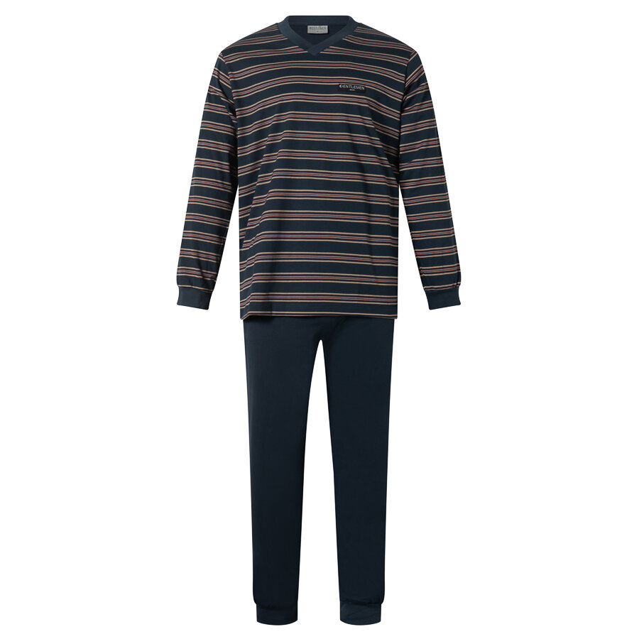 pyjamas-heren-590lji-1.jpg Gentlemen Heren Pyjama single jersey met V hals Navy - Afbeelding 1