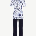 Ringella Pyjama lounge 7 8 broek ronde hals Bloem Navy met wit