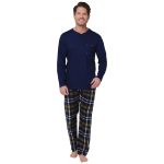 Robson Heren Pyjama 122252 502 1 Donker Blauw | De Vries Slaapcomfort kopen?